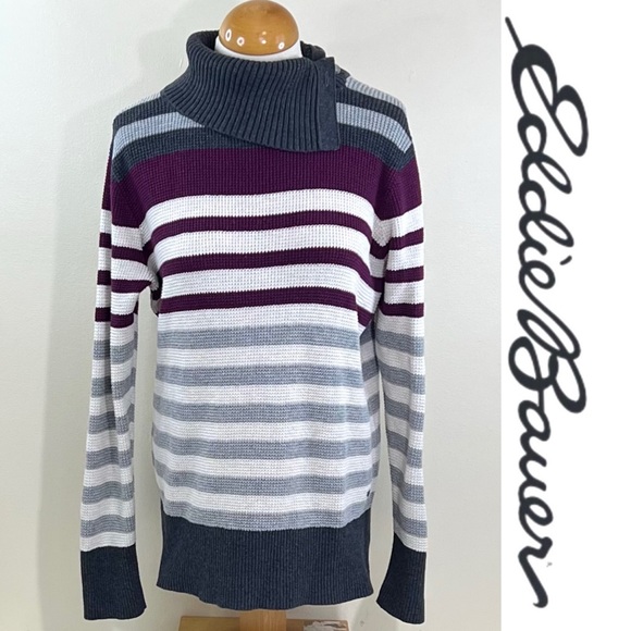 Eddie Bauer Women's Cowl Neck Stripes Sweater - Picture 1 of 11